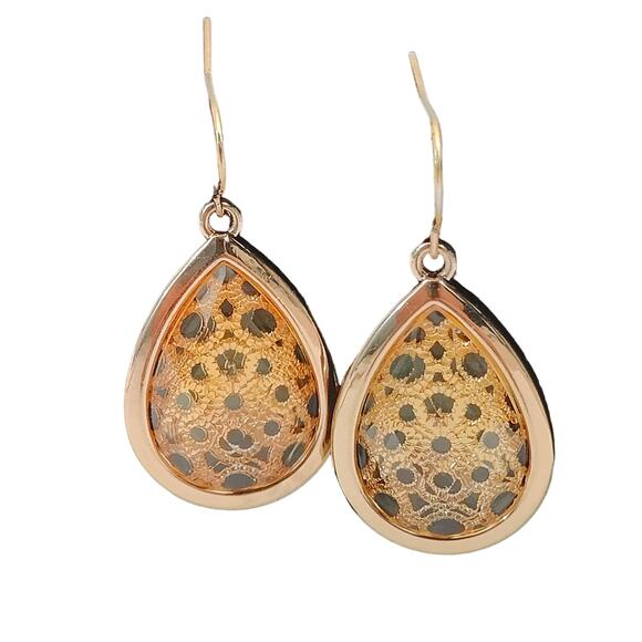 Orange Citrine Oval Gold Tone Dangle Drop Earrings Pierced Fish Hook Boho Chic - Picture 1 of 4
